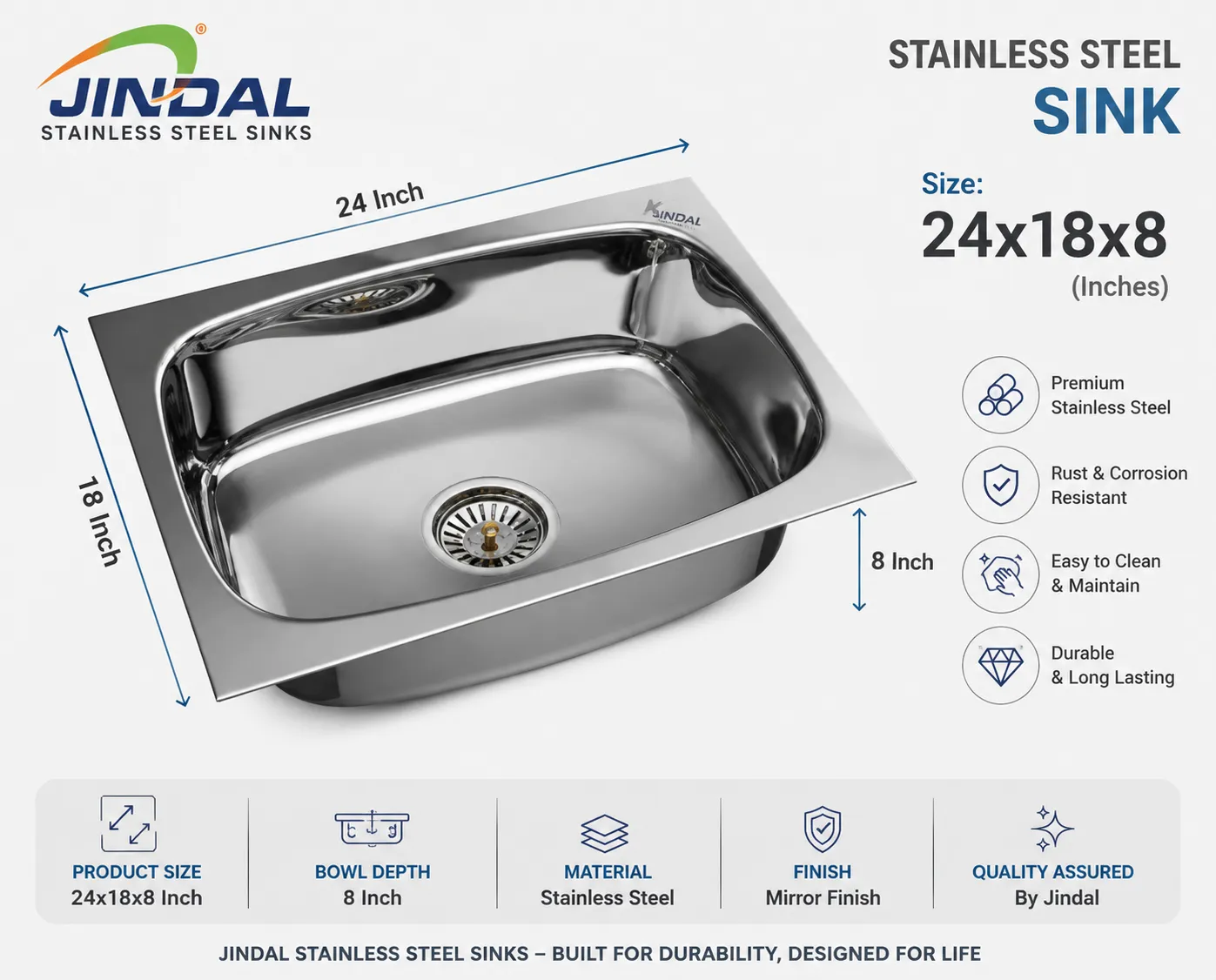 24x18x8 khicten Sink Single — view 2