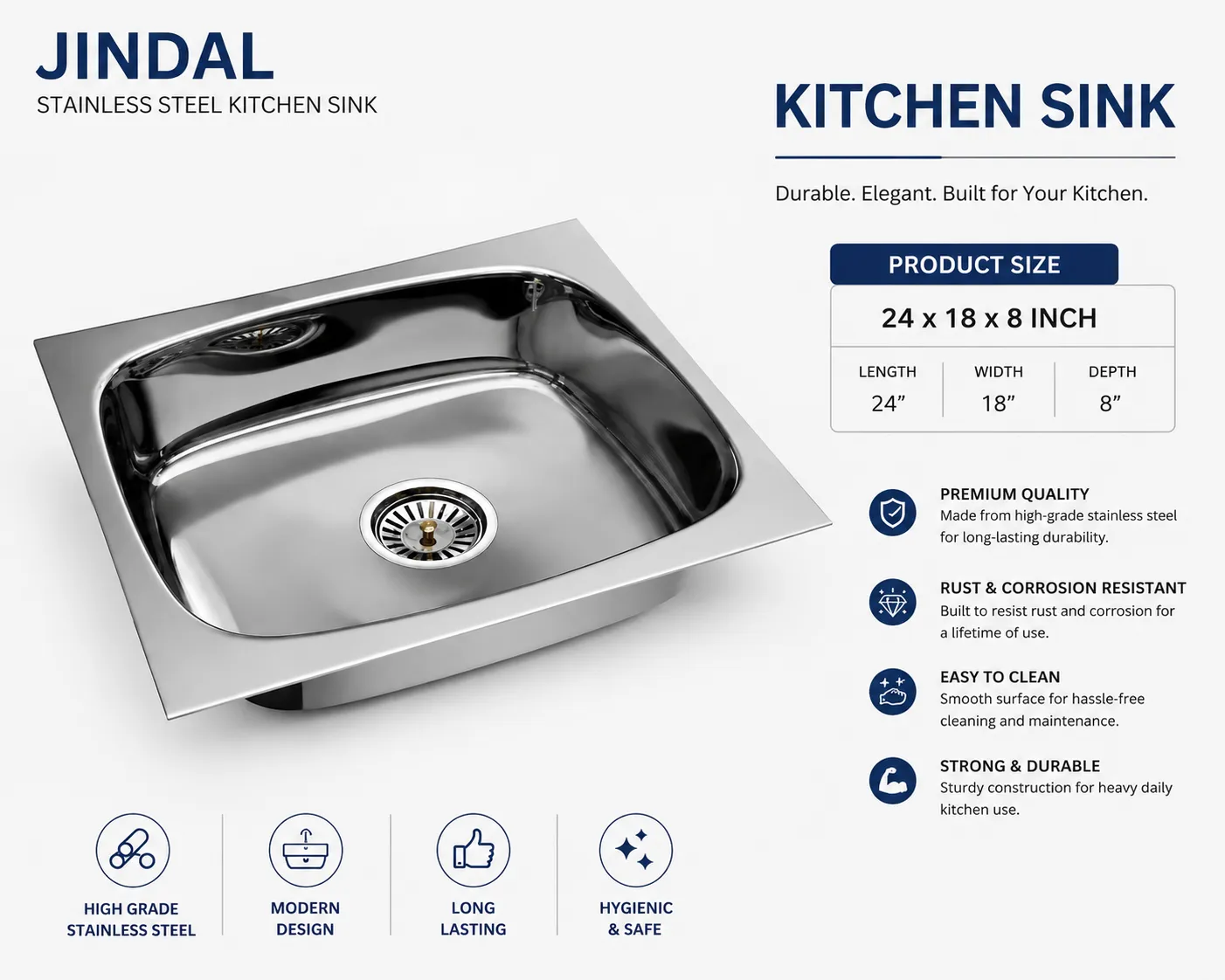 24x18x8 khicten Sink Single — view 3