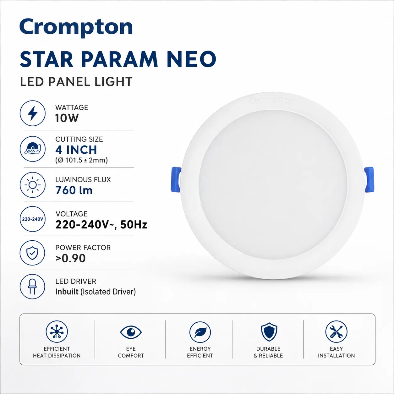 Crompton Star Param Neo 10W LED Panel Light — view 2