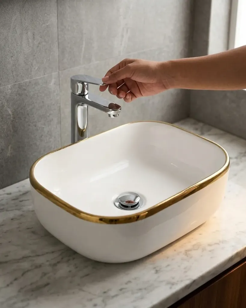 Table top white colour with gold line